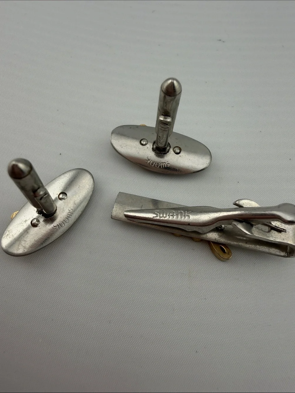 SWANK Two-Tone 'Joe' Script Cufflinks and Tie Bar